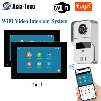 1080P 7 İnç WiFi Video İnterkom TUYA Akıllı Ev APP Kablosuz Görüntülü Kapı Telefonu RFID Erişim Kontrol Sistemi Villa Daire için