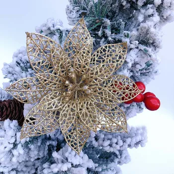 10cm Noel Atatürk Çiçeği yapay çiçek Süslemeleri Tatil Noel DIY Çelenk Garland Noel ağaç dekor Navidad 10/5 Adet