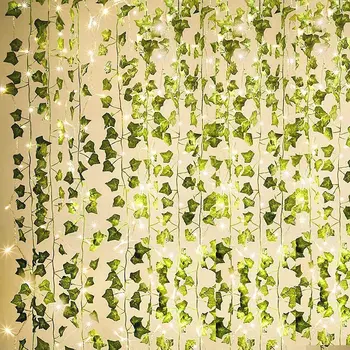 2.3 m İpek Yapraklar Sahte Sarmaşık Yeşil Yaprak Ivy Vine 2m LED dize ışıkları ev düğün Parti İçin Asılı Garland yapay çiçek