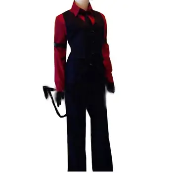2020 Oyun Helltaker Cerberus Cosplay Kostüm Yetişkin Kadın Erkek Kıyafetler Bordo Kırmızı Gömlek Pantolon Yelek Eldiven Kuyruk Cadılar Bayramı Carniva