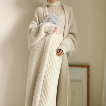 2020 Yeni Sonbahar Uzun Su Gibi Kaşmir Hırka Ceket Kadın Giyim Sıcak Örme Kazak Kış Zarif Örme Dış Giyim Z629