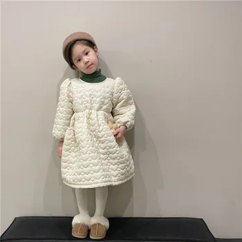 2022 Kış Elbise sıfır yaka bluzlar Kazak A-line Diz Boyu Kalın Katı Yumuşak Sıcak Rahat Basit Sevimli Tatlı Çocuk Kız