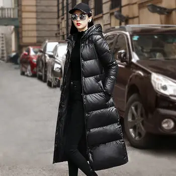 2022 Kış Kalınlaşmak Aşağı pamuklu ceket kadın Siyah Beyaz Rüzgar Geçirmez Uzun Sıcak Parkas 4XL Kapşonlu Gevşek Casual Kadın Palto