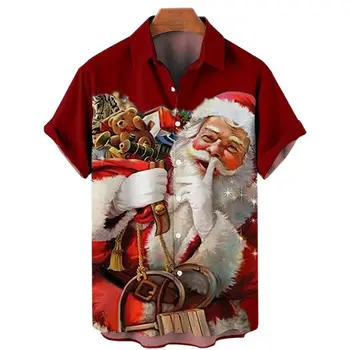 2022 Merry Christmas Gömlek Moda Baskı Santa Kısa Kollu Bluz Casual erkek Noel T-shirt Büyük Boy Tee Gömlek Erkek Giyim