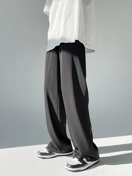 2022 Moda ilkbahar yaz yeni erkek ince kesit buz ipek pantolon Siyah Gri Kore versiyonu gevşek rahat düz pantolon pantolon