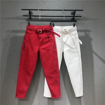 2022 Sonbahar Moda Kırmızı Hallem Kot Kadın rahat pantolon Kovboy Yüksek Bel Erkek Arkadaşı Befree Boy Düğme Gevşek Pantolon