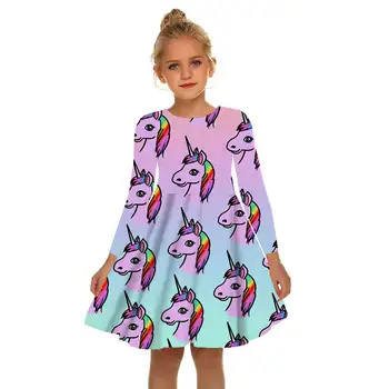 2022 yaz elbisesi Kızlar için Karikatür Baskı çocuk elbiseleri Kızlar için Rahat Parti Unicorn Bebek Elbise Çocuk Giysileri 2-17 yıl