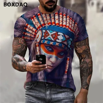 2022 Yeni Hint Kültürü T-shirt Moda 3D Soyut Yüz Baskı Üstleri Erkekler Yaz Harajuku Sokak Üstleri Kısa Kollu Büyük Boy Tshirt