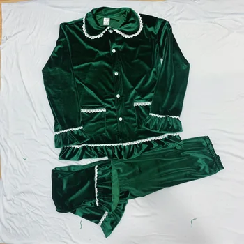 2022 Yetişkin Noel Pijama Kış Kıyafetleri Kadın Erkek Kırmızı Yeşil Kadife NOEL Kadife Pijama Lüks Gecelik Düğme Aşağı PJS