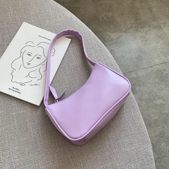 2022 Yumuşak PU Deri Kadın Çantası Mor Koltukaltı Çanta Retro Düz Renk Bayan Çanta Moda Tasarım Kızlar Küçük omuz çantaları