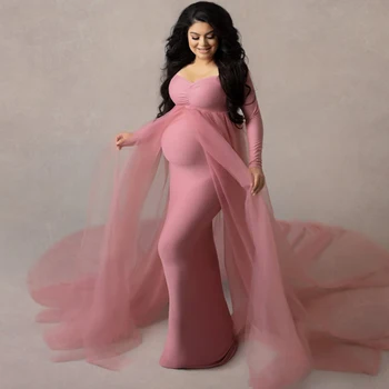 2023 Yaz hamile elbiseleri Fotoğraf Çekimi İçin Tül Maxi Elbise Giyim Kadın Hamile Fotoğraf Sahne Uzun Gebelik Elbise