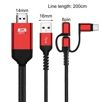 2m adaptör kablosu 3'ü 1 arada mikro USB Tip-C HDMI uyumlu TV AV adaptörü 1080P kablo iPhone için