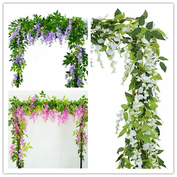 2x 7FT Yapay Wisteria Vine Garland Bitkiler Yeşillik Firar Çiçek çiçekler Açık ev ofis otel dekor