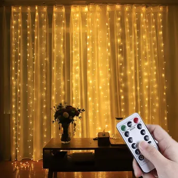 3M led ışık çelenk noel peri ışıkları uzaktan kumanda USB Garland perde lambası Festoon yeni yıl dekorasyon ev pencere için