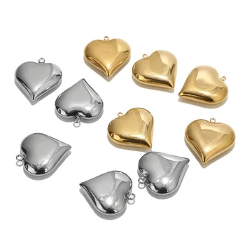 5 ADET Altın Kaplama Paslanmaz Çelik 25 * 23mm Büyük İçi Boş Kalp Charm Kolye Kadınlar için DIY Aşk Takı Kolye Yapımı Bulguları