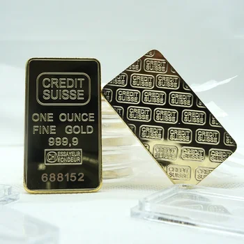 5 Adet / grup İsviçre Kredi gerçek 24 altın kaplama külçe 50mm x 28mm bar farklı seri lazer numarası dekorasyon sikke