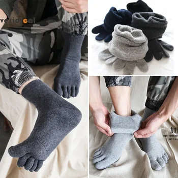 5 Pairs Kış Erkek Havlu Çorap Ayak Parmakları İle Pamuk Katı Termal Kalın Sıcak Yumuşak Elastik Beş Parmak Çorap Kat Kısa Sokken
