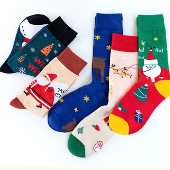 5 Pairs Noel Moda Erkekler Komik Pamuk Çorap Yeni Yıl Noel Baba Kar Tanesi Noel Şeker Kardan Adam Kadın Çorap Yüksek Kalite