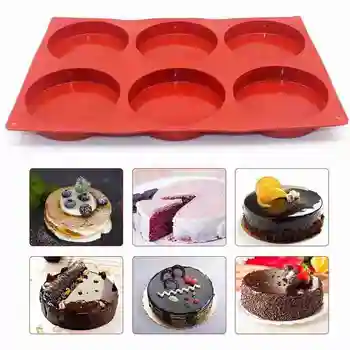6-Cavity Büyük Kek Kalıpları Silikon Yuvarlak Disk Reçine Kalıp Şeker Çikolata Yapışmaz Coaster Bakeware Pişirme Aracı