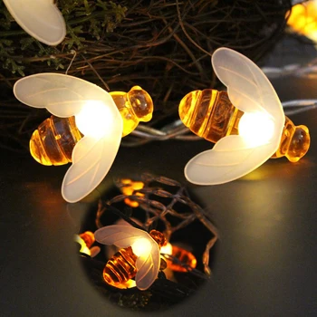 6 M 40LED arı şekilli LED noel Garlands dize ışıkları pil flaş peri ışıkları için parti bahçe düğün yeni yıl dekorasyon