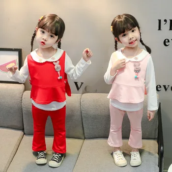 6M-4Y Toddler Kız Giysileri Moda Yelek + Uzun Kollu Üstleri + Pantolon 3 Adet Tatlı Prenses Bebek Seti Bahar Sonbahar Pamuk Çocuk Takım Elbise
