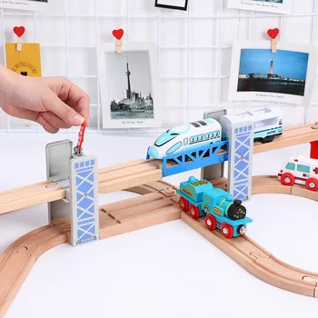 Ahşap Çift Katlı Köprü Üst Geçit Ahşap Tren rayları demiryolu oyuncakları için fit Marka Parçaları Eğitici Oyuncaklar çocuk hediye için