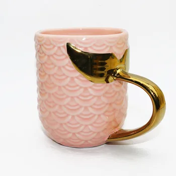 Altın Denizkızı Kuyruğu Seramik kulplu kupa Yaratıcı Çay Kahve Süt Kişiselleştirilmiş Kupalar Balık Kuyruğu Fincan Yenilik Hediyeler