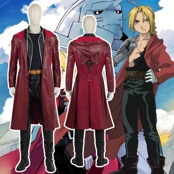 Anime Tam Metal Simyacı Cosplay Kostüm Edward Elric Kostüm FullMetal Simyacı kapüşonlu ceket Özel Cadılar Bayramı Cosplay