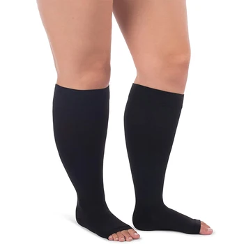 Artı Boyutu Burnu açık Kompresyon Çorapları Kadın Erkek Tıbbi Sınıf 2 Varisli Damarlar Çorap Diz Yüksek 20-30mmHg Buzağı Ayak Bileği Çorap