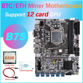 B75 12 Kart GPU BTC Madencilik Anakart+G530 CPU+Termal Gres+Anahtarı Kablosu 12XUSB3. 0 (PCIE) yuvası LGA1155 DDR3 RAM MSATA