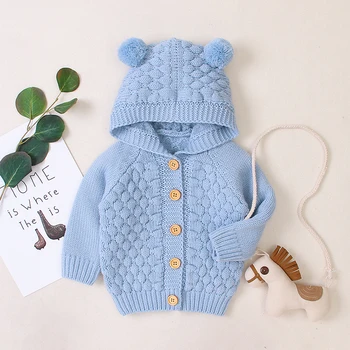Bahar Sonbahar Yenidoğan Bebek Bebek Kız Erkek Hırka Giysileri Kış Ceket sıcak tutan kaban Örme Kazak Kapşonlu Düğme Dış Giyim
