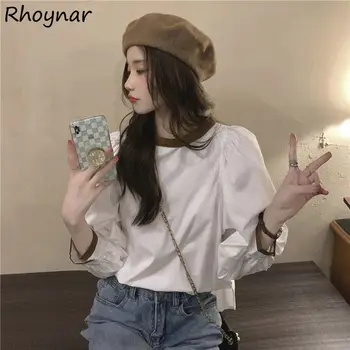 Bandaj Gömlek Kadın Yaz Patchwork Moda Zarif Kore Tarzı İhale Ofis Tatlı Tiki Baggy Eğlence Popüler Şık Genç