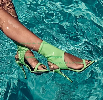 Bayan neon yeşil renk yaz sandalet seksi şeker renk sevimli slingback yüksek topuklu günlük günlük ayakkabılar stiletto topuk ayakkabı pompaları