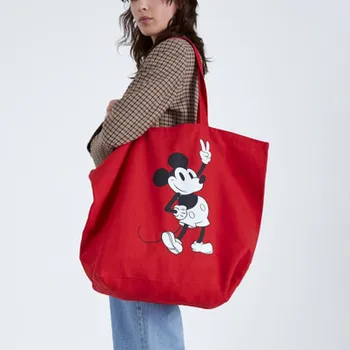bayan omuzdan askili çanta Yüksek kapasiteli mickey mouse tuval çanta karikatür alışveriş çantası Disney büyük çanta