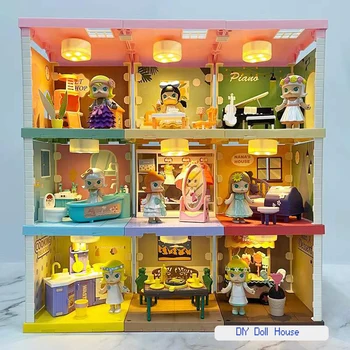Bebek evi minyatür Dollhouse ev mobilya ışık ev DIY oyuncaklar aksesuarları Mini Barbie POP OB11 Ev çocuk Hediye