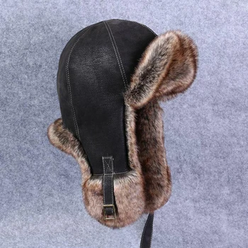 Bombacı Şapka Sıcak Erkek Kadın Kış Şapka PU Deri Kürk Rus Rus Kalpağı Kalınlaşmak Kar Kap Kış Kulaklığı ile Trapper
