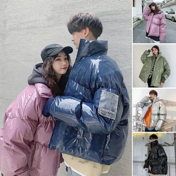 Büyük boy Parlak balon ceket Erkek Kış Kabarık Sıcak Giysiler Kore Moda Kayak Su Geçirmez Mont Çiftler Artı Boyutu Streetwear