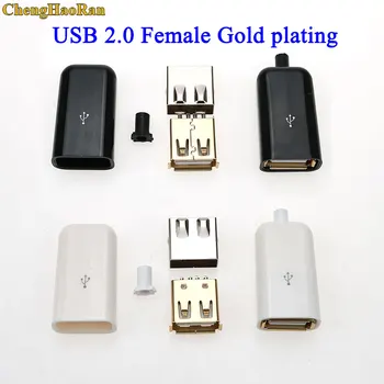 ChengHaoRan 2 takım DIY USB 2.0 A Dişi 4Pin Fiş Kaynak Tipi Soket 4 in 1 Konnektör Lehim Adaptörü Beyaz Siyah