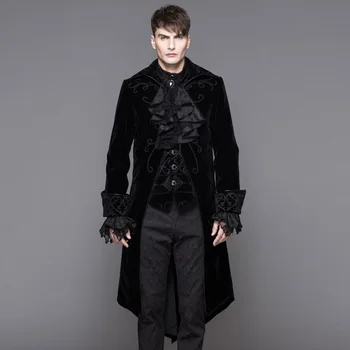 D. F Kış Erkek Ceket Trençkot Moda Uzun Ceket Erkek Punk Gotik Kaya Uzun Kollu Yün Ceket Sahne Kostümleri