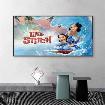Disney Anime Lilo ve Stitch Karikatür Duvar Sanatı Kreş Çocuk Odası Ev Odası Dekorasyon Duvar dekor posteri Estetik tuval boyama