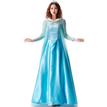 Dondurulmuş Cadılar Bayramı Anime Cosplay Kostüm Mavi Sevimli Prenses Belle Yetişkin Fairytale Uzun Elbise Kostüm Kadın Cadılar Bayramı süslü elbise