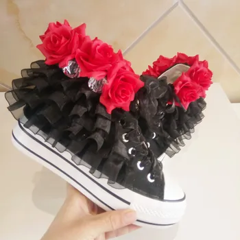 El yapımı Özel Elmas Yüksek Üst Platformu Sneakers Casual Bayanlar Sneakers Siyah Tuval Düğün Ziyafet kanvas ayakkabılar 35-40