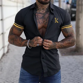 Erkek giyim Sosyal Gömlek Erkek kısa kollu tişört 2023 Moda Poker K Baskı Gömlek Casual Gevşek Tees Tops erkek Camisas