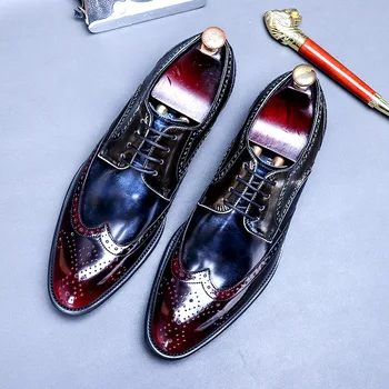 Erkek Rahat deri ayakkabı İş Elbise Ayakkabı İngiliz Eğlence Parlak Patent Deri Retro Cilalı Aşınmaya dayanıklı Sivri Ayakkabı
