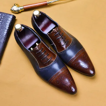 Erkekler Elbise Ayakkabı Hakiki İnek Deri Brogue Düğün Ayakkabı Erkek Rahat Yağlar Ayakkabı Siyah Bordo Oxford Ayakkabı Erkekler İçin Bahar