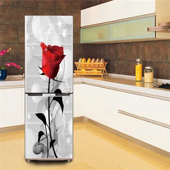 Ev Dekor Buzdolabı Yenileme Duvar Kağıdı Kırmızı Gül Çiçek Sebze Bira Şişesi Sanat Mutfak Buzdolabı Sticker Kendinden Yapışkanlı Film