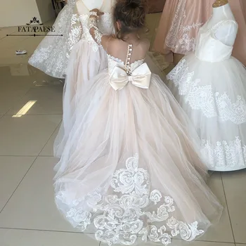 FATAPAES Çiçek 2 7 14 Yıl Kız Elbise Çocuk Kız Couture İlk Communion Prenses Elbise Balo Düğün Parti Elbise Çocuklar