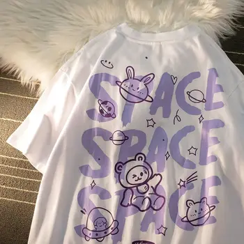 Gevşek Kadın T-shirt Harajuku Gelgit Marka Kısa Kollu Tişört Kadın 90s Yaz Moda Kadın Bluzlar 2022 Y2k Giysileri Üstleri Tee