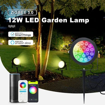 GLEDOPTO Zigbee 3.0 Akıllı LED Bahçe ışıkları 12W Pro Açık Su Geçirmez IP65 Derece Alexa ile Çalışmak Tuya App Ses Uzaktan Kumanda