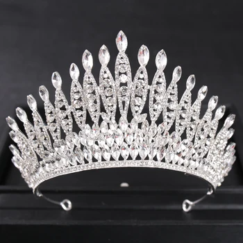 Gümüş Renk Kristal Kraliçe Büyük saç tacı Rhinestone Düğün Tiaras Kadınlar Pageant Balo Taçlar Gelin saç aksesuarları Takı